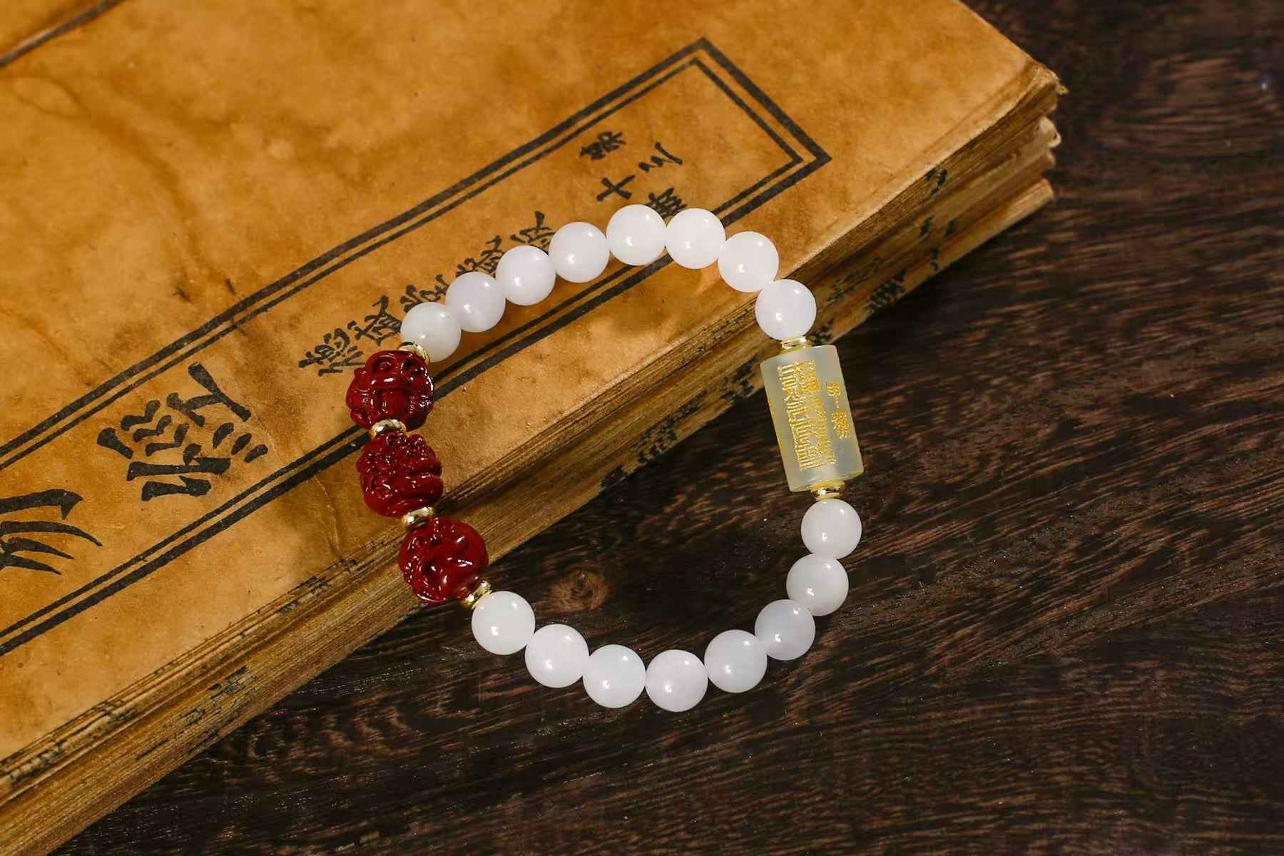 Triple Harmony Zodiac Bracelet – White Jade, Xiuyan Jade & Cinnabar Energy Jewelry